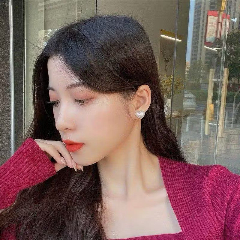 Elegant Red earrings For Women Fashion Stud Earrings Silver Heart Earring Jewelry Accessories Gift