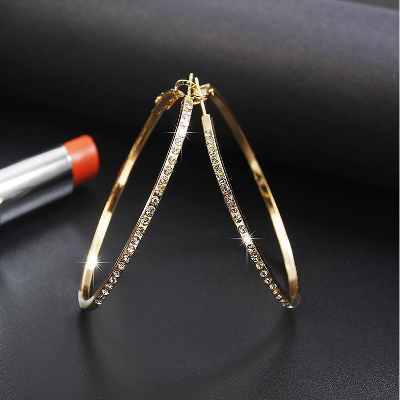 Elegant Rhinestone Hoop Earrings For Woman Diamond Fashion Jewelry  Accessories Silver Earrings Gift
