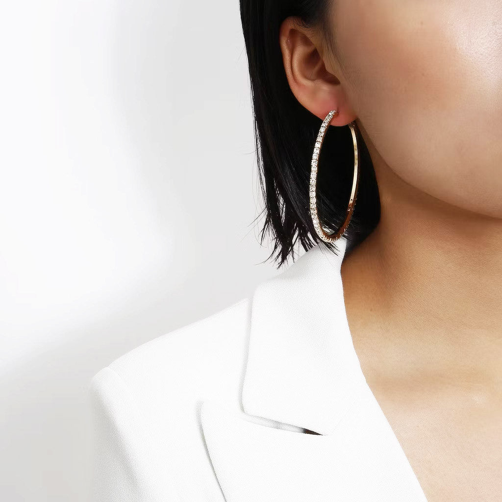 Elegant Rhinestone Hoop Earrings For Woman Diamond Fashion Jewelry  Accessories Silver Earrings Gift