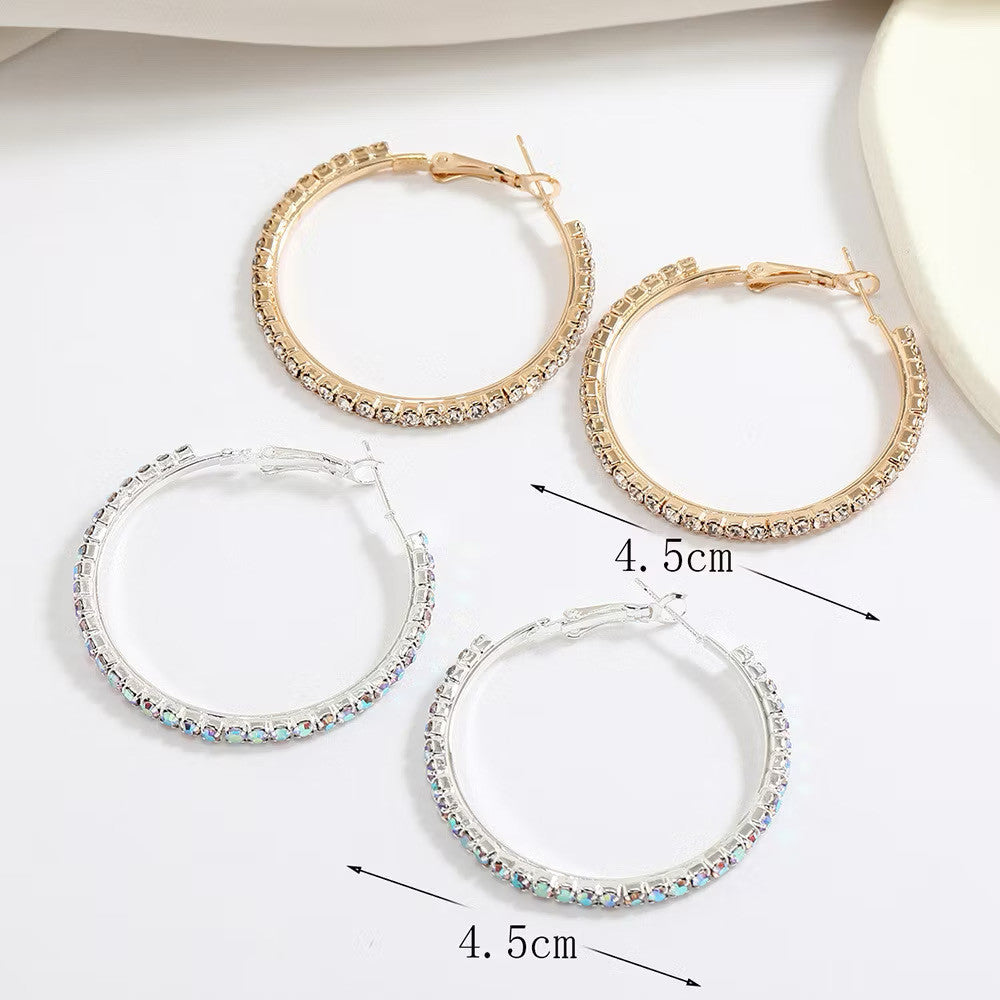 Elegant Rhinestone Hoop Earrings For Woman Diamond Fashion Jewelry  Accessories Silver Earrings Gift