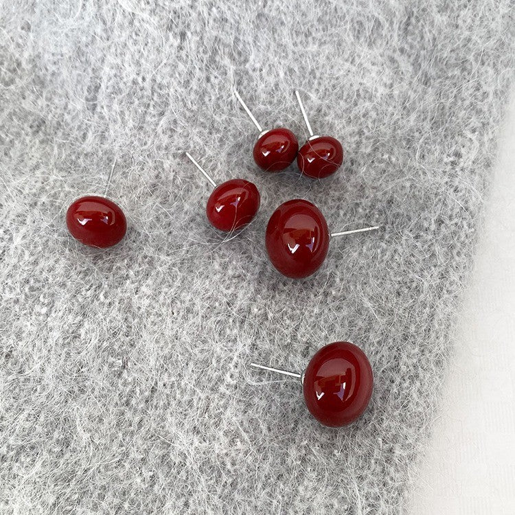 Elegant Red earrings For Women Fashion Stud Earrings Silver Cherry Earring Jewelry Accessories Gift