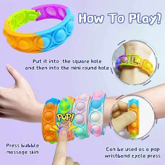 6pcs Fashion Pop Push Bubble Bracelet Fidget Toys Stress Reliever Bubble Bracelet Christmas Toy Gift