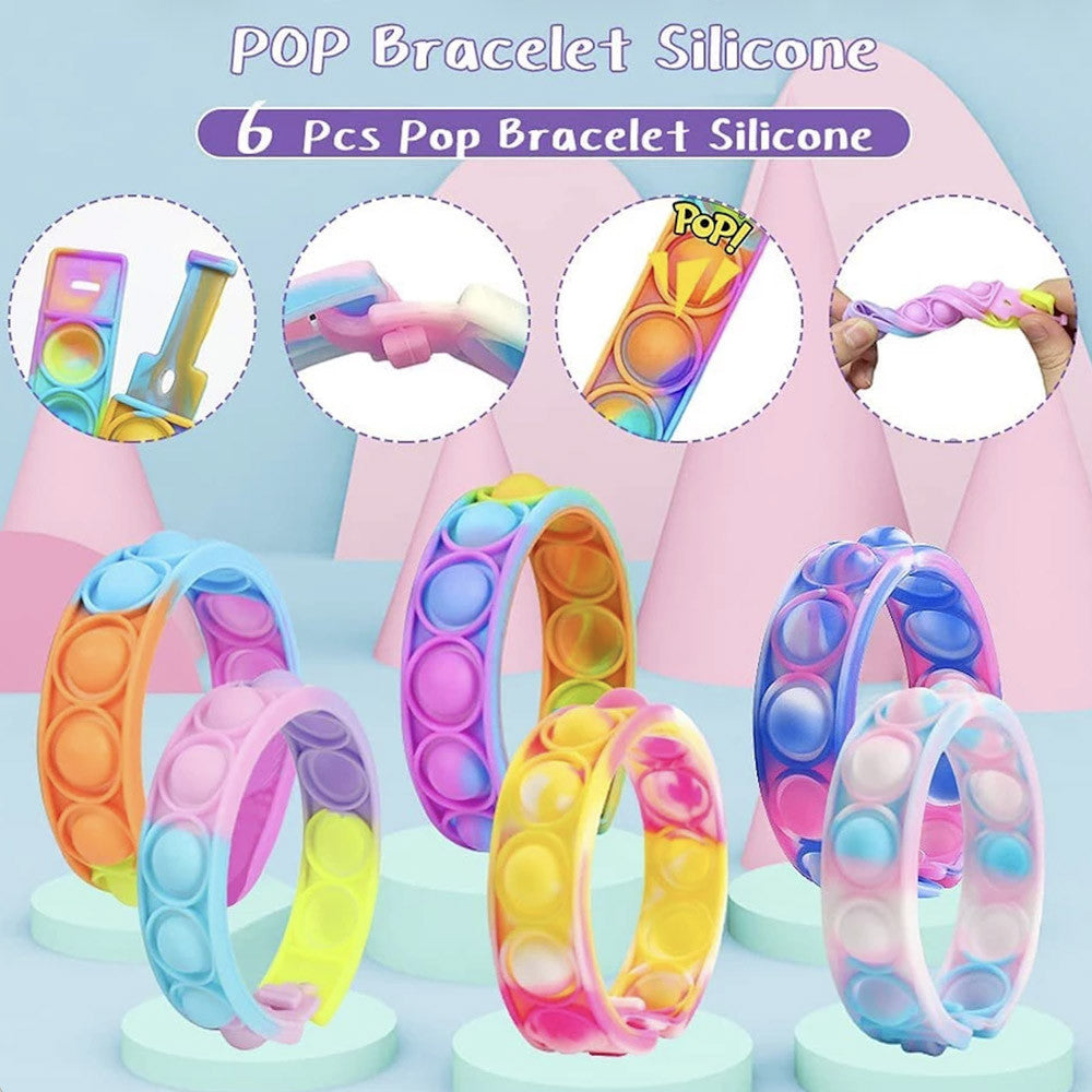 6pcs Fashion Pop Push Bubble Bracelet Fidget Toys Stress Reliever Bubble Bracelet Christmas Toy Gift