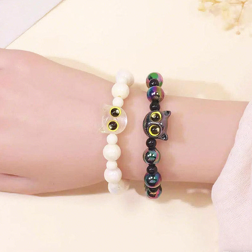 2Pc Black Cat Couple Bracelet For Women lucky Charm Beads Bracelets Fashion Jewelry Accessories Gift