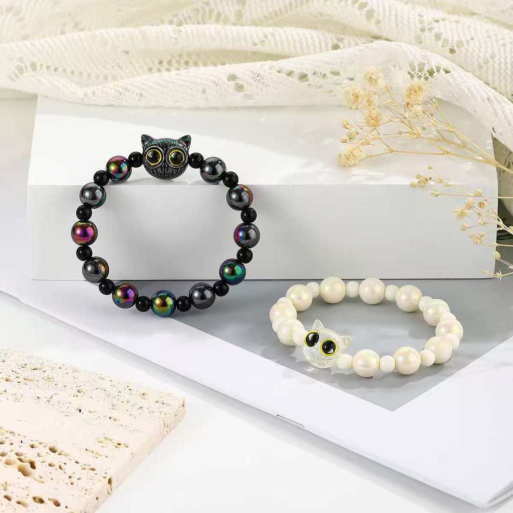 2Pc Black Cat Couple Bracelet For Women lucky Charm Beads Bracelets Fashion Jewelry Accessories Gift