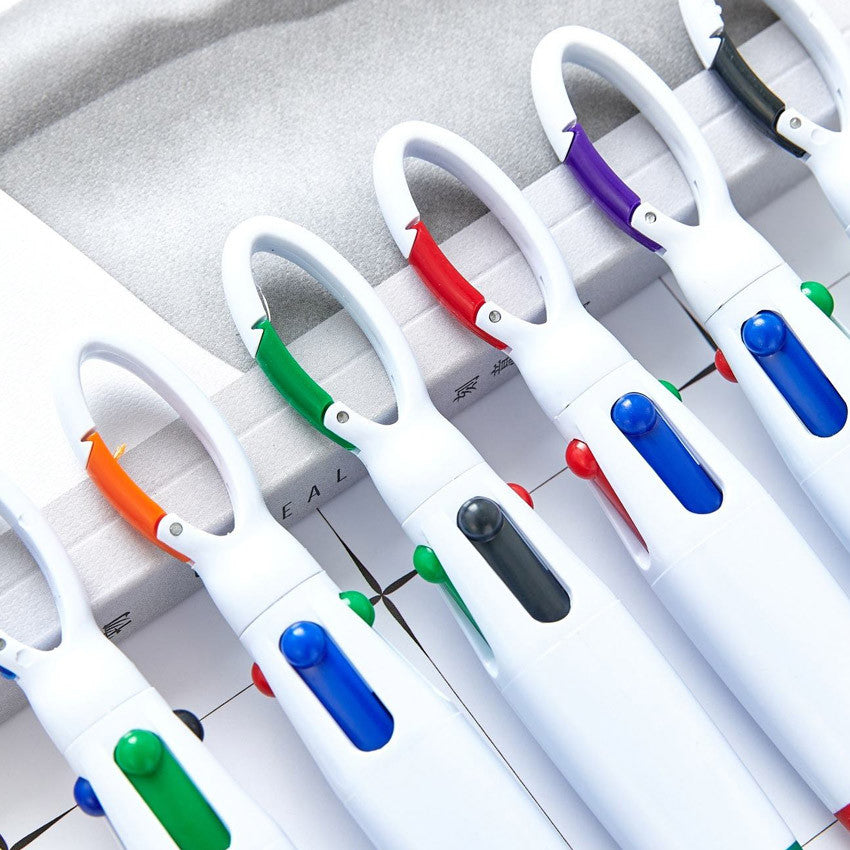 Fashion Ball pen with Hook Students' daily writing push pen carabiner four-color ballpoint pen Gift