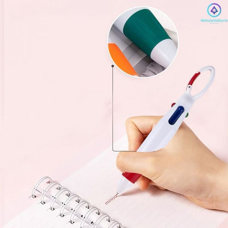 Fashion Ball pen with Hook Students' daily writing push pen carabiner four-color ballpoint pen Gift