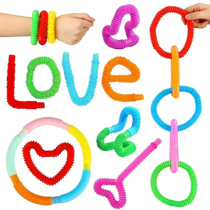 8Pcs Fashion Pop Tube Rainbow Fidget Toy  Tube Stress Reliever Stretch Pipe Decompression Gift Toys
