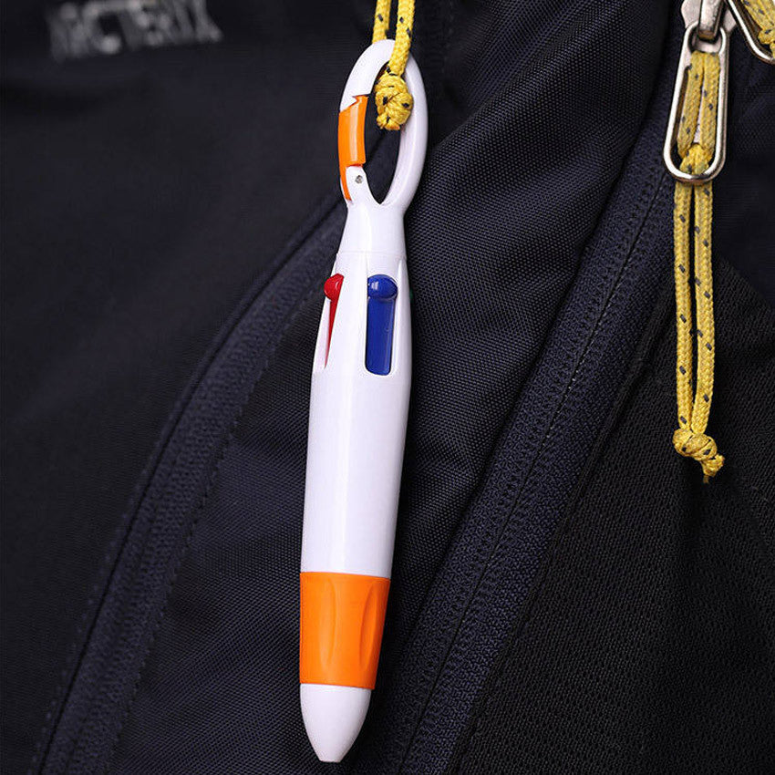 Fashion Ball pen with Hook Students' daily writing push pen carabiner four-color ballpoint pen Gift