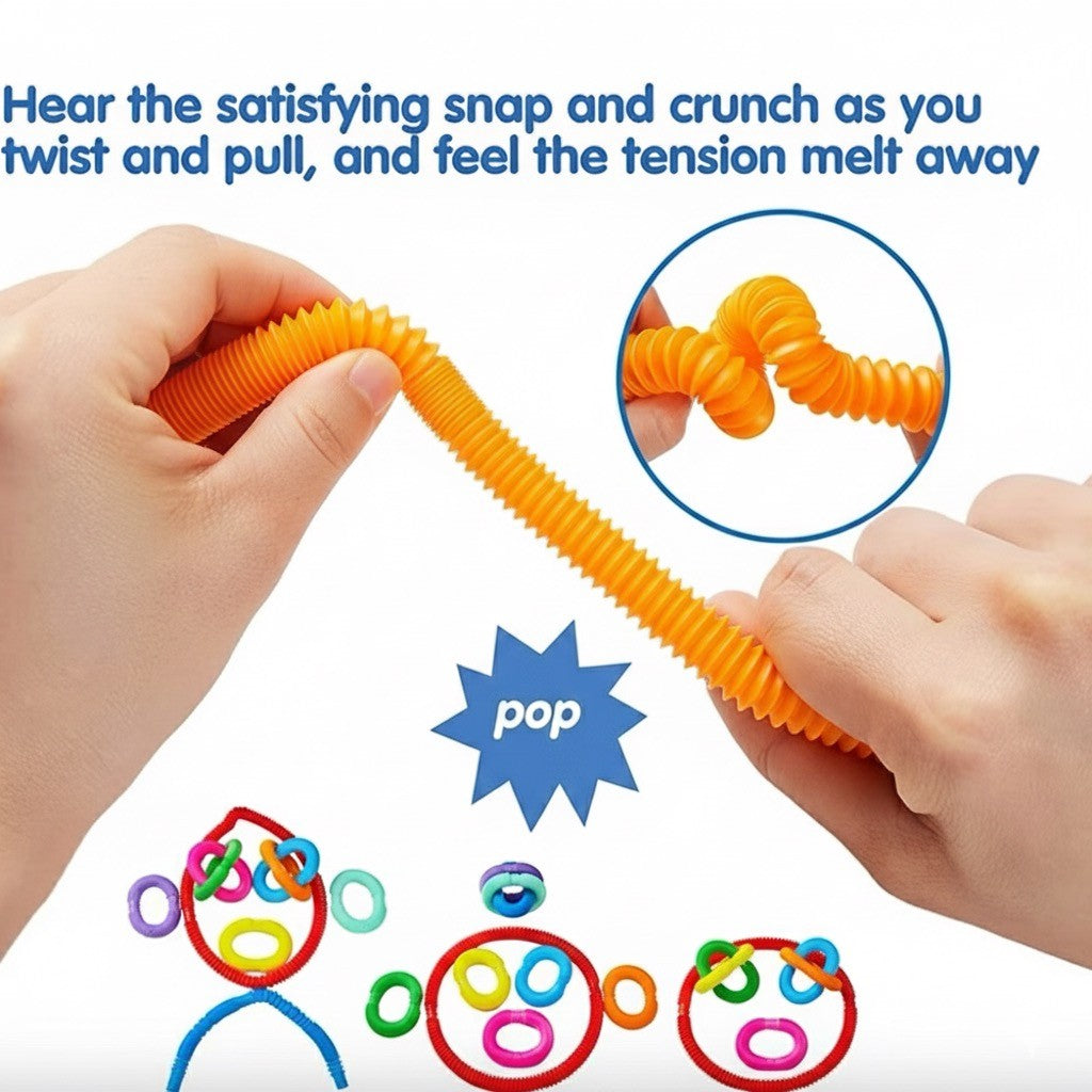 8Pcs Fashion Pop Tube Rainbow Fidget Toy  Tube Stress Reliever Stretch Pipe Decompression Gift Toys