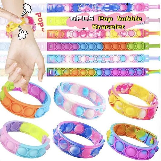 6pcs Fashion Pop Push Bubble Bracelet Fidget Toys Stress Reliever Bubble Bracelet Christmas Toy Gift