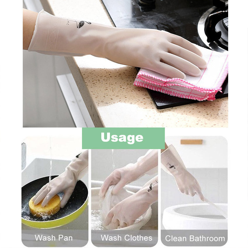 Women's Dishwashing Gloves Durable Waterproof PVC Kitchen Washing Glove Housework Fashion Flamingo