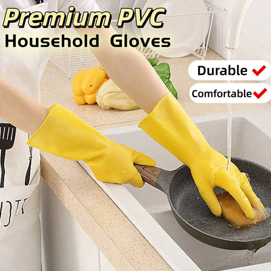 Women's Dishwashing Gloves Yellow Durable Waterproof PVC Kitchen Washing Glove Housework Fashion