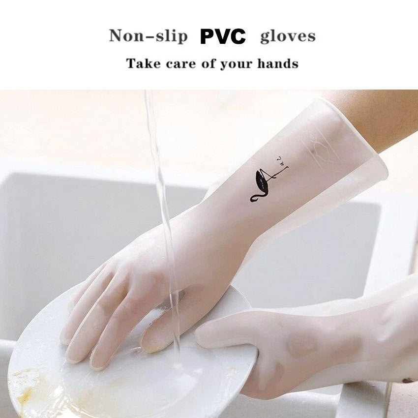 Women's Dishwashing Gloves Durable Waterproof PVC Kitchen Washing Glove Housework Fashion Flamingo