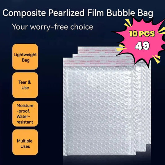 10pcs Self adhesive Bubble Mailer PE White Poly Plastic Padded Envelope Shipping pouch Mailing Pack