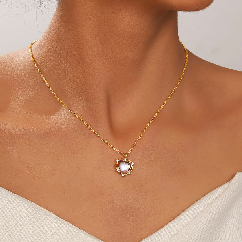Elegant Stainless Necklace For Women Silver Gold Titanium Heart Fashion Jewelry  Accessories Gift