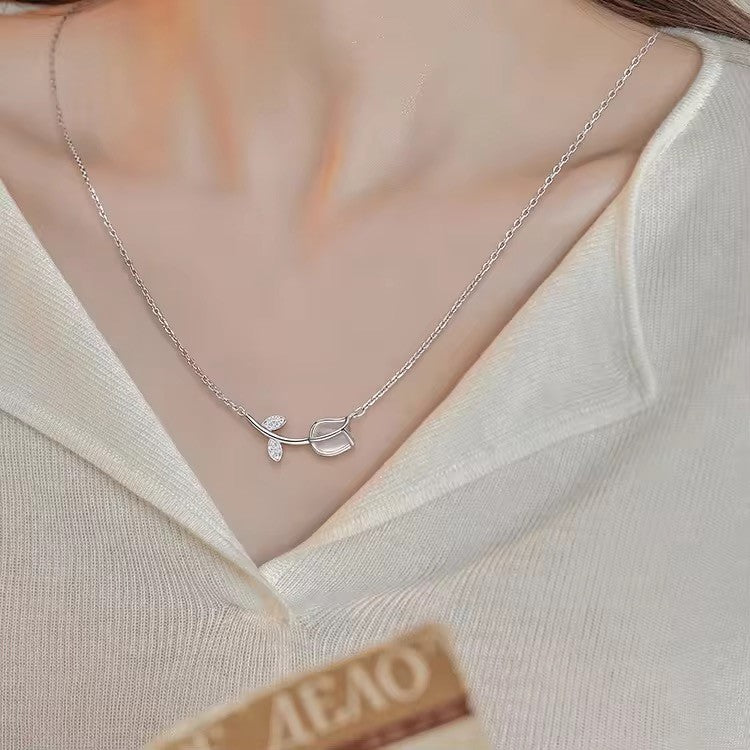 Elegant Stainless Necklace For Women Silver Gold Titanium Tulip Fashion Jewelry  Accessories Gift