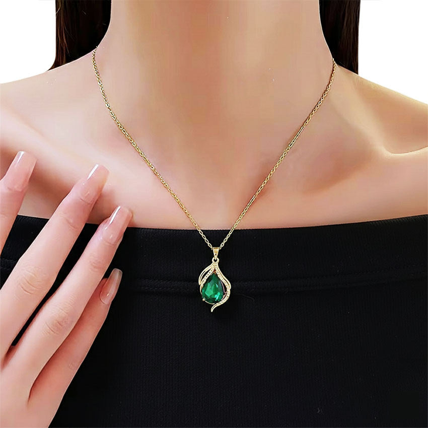 Elegant Stainless Necklace For Women Emerald Silver Gold Titanium Zircon Fashion Jewelry  Accessories Gift