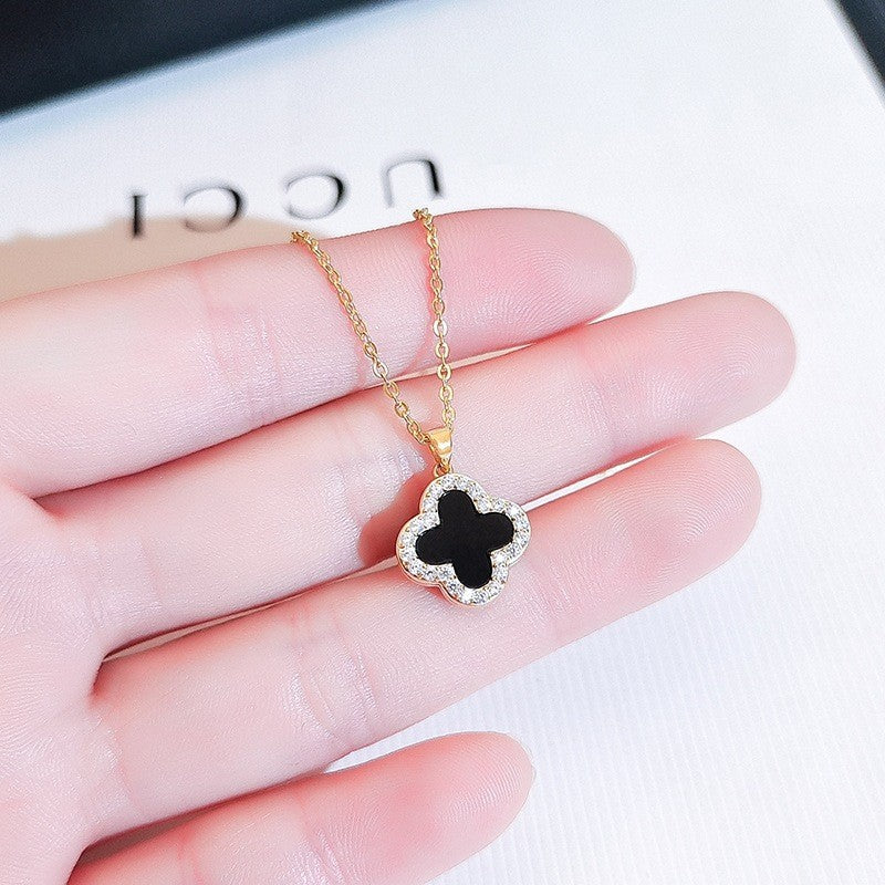 Elegant Stainless Necklace For Women Silver Gold Titanium Zircon Fashion Jewelry  Accessories Gift