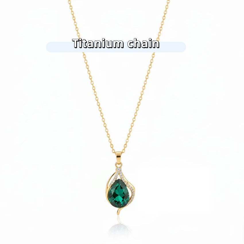 Elegant Stainless Necklace For Women Emerald Silver Gold Titanium Zircon Fashion Jewelry  Accessories Gift