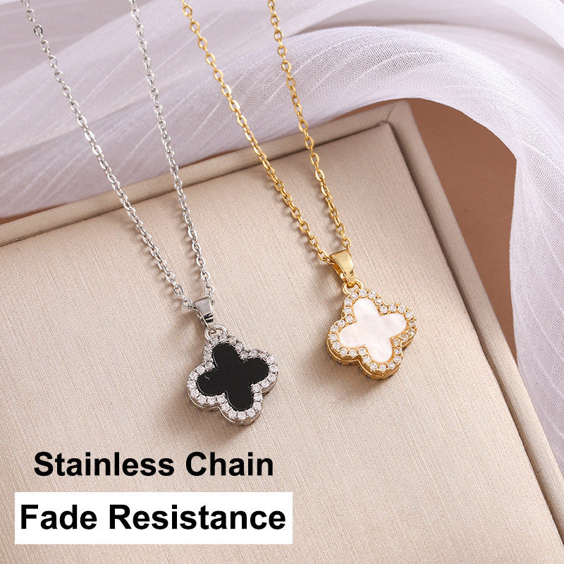 Elegant Stainless Necklace For Women Silver Gold Titanium Zircon Fashion Jewelry  Accessories Gift