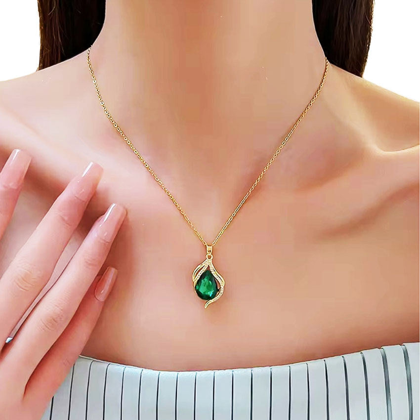 Elegant Stainless Necklace For Women Emerald Silver Gold Titanium Zircon Fashion Jewelry  Accessories Gift