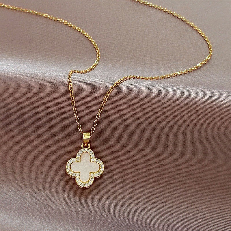 Elegant Stainless Necklace For Women Silver Gold Titanium Zircon Fashion Jewelry  Accessories Gift